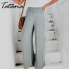 Calças de algodão largo para as mulheres verão harajuku cintura elástica fina macia solta feminina calças retas streetwear 210514