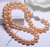 9-10mm South Sea Round Gold Pink Pearl Necklace Choker Bridal Smycken 18inch