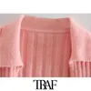 TRAF Women Fashion With Tied Wrap Cropped Knitted Cardigan Sweater Vintage Long Sleeve Female Outerwear Chic Tops 211011