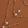 Moda Bohemia para mujer, cadena de Metal de Color dorado con cuentas, colgantes de perlas blancas, pulseras de cadena de dedo multicapa, regalo de joyería