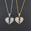 Pendant Necklaces Hip Hop Broken Heart Charm Necklace Fashion Personality Cubic Zircon Couples Men Women Jewelry Gift