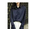 Cetim moda casual mulheres blusas camisas de manga comprida giro colarinho coreano sólido solitário tops outono senhoras blusas 210518