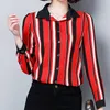 Blusas Mujer de Moda Womens Tops en Blouses Chiffon Blouse Plus Size Knop Gestreepte Turn-Down Collar Harajuku 2395 50 210527