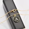 Gold Black Shell 26 Letter Necklace Pendant Necklaces Alphabet Stainless Steel Choker For Women Girls