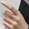 Brands Water Drop Round Square Blue Crystal Opening 925 Sterling Silver Ring for Women Korea Style 3 Fine Jewelry 210707