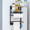 Magnet Fridge Shelf Paper Towel Roll Holder Magnetic Storage Rack Spice Hang Decorative Metal Kitchen Organizer 211112