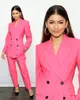Pink Women Prom Pants Suits Long Sleeve Blazer Wide Led Sets Lady Special Occasion Wear Evening Party Outfit