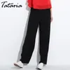 Tataria losse zwarte causale broek vrouwen kantoor hoge taille dames broek brede dames zomer been pantalones mujer 210514