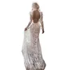 Старинные свадебные платья с высоким воротничком кружева русалка свадебные платья свадебные платья 2022 сексуальные пуговицы без спинки с длинными рукавами Boho Beach Bride платье на заказ