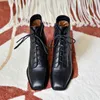Meotina femmes bottes courtes chaussures en cuir véritable talon haut bottines bout carré bloc talons à lacets Zip bottes dame automne Beige 210520