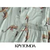 KPYTOMOA Kvinnor Mode Två Pieces Set Animal Print Loose Blouses Elastic Waist Shorts Fickor Kvinnor Chic Toppar 210719