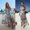 Casual Dresses Women V-neck Floral Printed Dress Female Sexy Boho Holiday Vintage Long Maxi Stylish Evening Party Split Vestidos