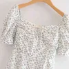 Vintage floral print mini dress women Sexy short sleeve bohemian elegant white party es korean casual vestidos 210521