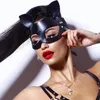 Sexy Kabelbaumgesicht abnehmbarer Katzenohr -Faux Leder Kopfmaske Fetisch Kaninchen Mädchen Cosplay Kostüme Männer Frauen exotisches Toys6754058