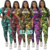 Kvinnor Plus Storlekar Sport Tracksuiter Två Pieces Outfits Designer Fashion Tie Dye Kortärmad T-shirt Shorts Ladies Summer Casual Suits