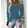 Damska koszulka jesień nowa gorąca moda z długim rękawem okrągłe szyi topy casual solid slim sexy off should streetwear t-shirt 210422