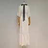 White Patchwork Bowknot Dress For Women O Neck Half Sleeve High Waist Elegant Dresses Female Fashion Stylish 210520