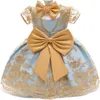 Conjuntos de ropa, vestido de princesa de encaje con lazo grande, vestido de lavado para bebé de un año, cinturón para el pelo