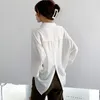 Осень Корейский Свободная длинная рубашка Женская Туника Мода Офис Леди Сплошной Поло Воротник Одежда Женщины S Блузка 11307 210508