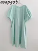 Minimalistische Mint Groene O hals Bladerdeeg Korte Mouw Losse Jurk Dames Casual Vestido de Mujer Zomer Chic Koreaanse Mode 3 Kleur 210429