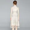 Fashion Designer Summer Party Dress Women's Half Sleeve Elegant Mesh Flower Embroidery Knee-Length Vestidos 210520