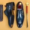 Märke Äkta Läder Mens Loafers Bröllopsfest Klänning Skor Grå Grön Monk Strap Casual Fashion Men Slip On Oxford Skor