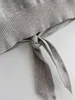 tricoté col roulé dos nu pulls femme nœud papillon gris automne hiver à manches longues pull décontracté pull 210427