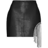 [LIVIVIO] asymétrique cristal gland PU cuir Mini jupes pour femmes taille haute une ligne jupe femme automne Streetwear 210724