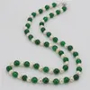 Colocación de perlas naturales blancas de 7-8mm, collar redondo de Calcedonia de ónix verde de 8mm, cadena larga para suéter, cuentas, joyería entera de 25 pulgadas