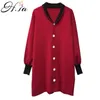 Femmes Hiver Long Pull and Cardigans Lanterne Sleeve Bouton Up Retro Vintage Vintage Jacket Chemin de Noël 210430