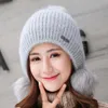 Chapeau tricoté en boule de laine pour femme, bonnet/casquette de crâne, couleur à la mode, cache-oreilles, mignon et velours épais et chaud, hiver