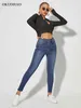 Skinny Jeans para Mulheres Stretchy Cintura alta Classic Denim Pant Slim Hip Elevador Mamãe Jean Moda Blue Wash Cinco bolsos Lápis 211129