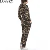 Camouflage Casual 2-częściowy zestaw dresu z kapturem z kapturem z długim rękawem z kapturem i fit slim kieszeni spodnie spodnie jesień streetwear garnitur 210507