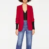 BLSQR Red Chiffon Formell Blazer Women's Business Suit Slim Long-Sleeve Jacka S Kontor för Kvinnor Kläder 210430