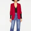 BLSQR rouge en mousseline de soie formel Blazer femmes costume d'affaires mince à manches longues veste s bureau pour femmes vêtements 210430