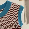 Мода повседневная волна полосатый тонкий тонкое летнее платье женщины без рукавов красочный вязаный пуловер Bodycon мини-свитер 210514