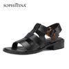 SOPHITINA Leder Hohe Qualität Dame Sandalen Römischen Stil Quadratische Schnalle Schuhe Einfarbig Flache Mode Sommer Damenschuhe AO628 210513