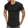 Short Sleeve T Shirt Men Summer Zipper Hip Hop Men's T-shirt High Street Slim Longline Curved Hem Tops Fitness Basic Tee Shirts 210603