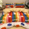 Zestawy pościelowe Moda Rainbow Set Poliester Bawełna Płaska prześcieradła Pościel Duvet Pokrywa Koreański 220x240 Comforter Bedclothes