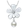 935 Sterling Silver Set CZ Wedding Women Jewelry Earring and Pendant Set Freshwater Simulated Pearl for Wedding Bridals