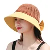 Women Beach Caps Bowknot Hollow Stitching Knitted Wide Brim Hats Spliced Fisherman Hat Spring Summer Foldable Sunhat Sun Basin Cap WMQ1097
