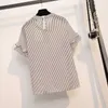 4XL Sexy V-neck Blouse Women Casual Summer Stripe Tops And Blouse short Sleeve Plus Size Shirts office ladies mujer de moda 210604