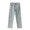 IEFB Mäns Slitage Produkt Splash Paint Blue Jeans Straight Loose Vintage Casual Korean Fashion Denim Trousers Man 9Y4915 210524