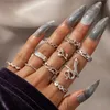 Vintage Antik Silber Gold Farbe Frauen Cluster Ringe aushöhlen geometrische Ring Sets schwarz Strass Blume