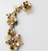 Antik guld blommig lång kam brudblad kvinnor headpiece handgjorda bröllop tillbehör hår smycken