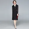 Herfst ontwerper vrouwen elegante kantoor zakelijke blazer jurk vrouwelijke mesh mouwen potlood robe dames mode zwarte jurken vestidos 210525