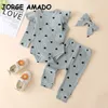 Großhandel Frühling Baby Pyjamas 3-tlg Sets Stricken Waffel Liebe Herz Body + Hosen mit Kopfbedeckung Kleidung E003 210610