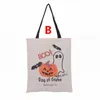 Halloween -cadeauzakken grote katoenen canvas handtassen 6 stijlen pumpkin devil spider gedrukt Halloween Candy Gift Sack Tassen