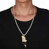 Hip Hop Bling Cubic Zirconia Iced Out Praying Hands Cross Necklaces & Pendants For Men Jewelry With Tennis Chain X0509