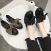 Dress Shoes 2021 Women Small Leather Women's Retro British Style Bow College Soft Black Chunky-Heel Woman Low Heel Daily